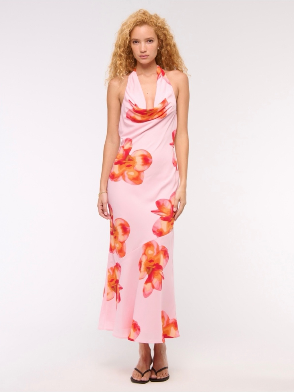Abercrombie & Fitch Pink Floral Cowl Neck Halter Maxi Dress